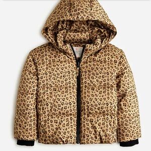 J.Crew Girls Leopard Down Puffer Coat Jacket Sz Small